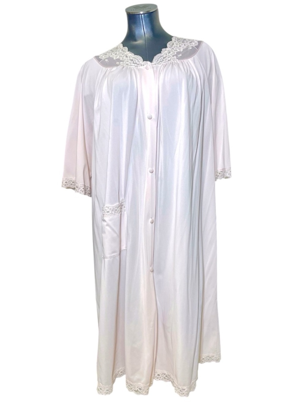 Vintage Shadowline 100% Nylon Pale Pink Night Gown Floor Length Cap Sleeve Silky
